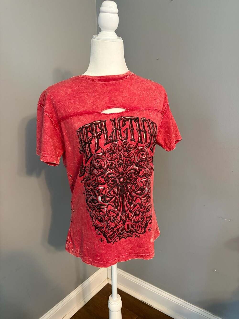 Affliction Red Mineral Wash Graphic T-Shirt Medium Y2K